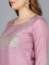 Women Lavender Poly Silk Solid Yoke Design Kurta Trousers With Dupatta